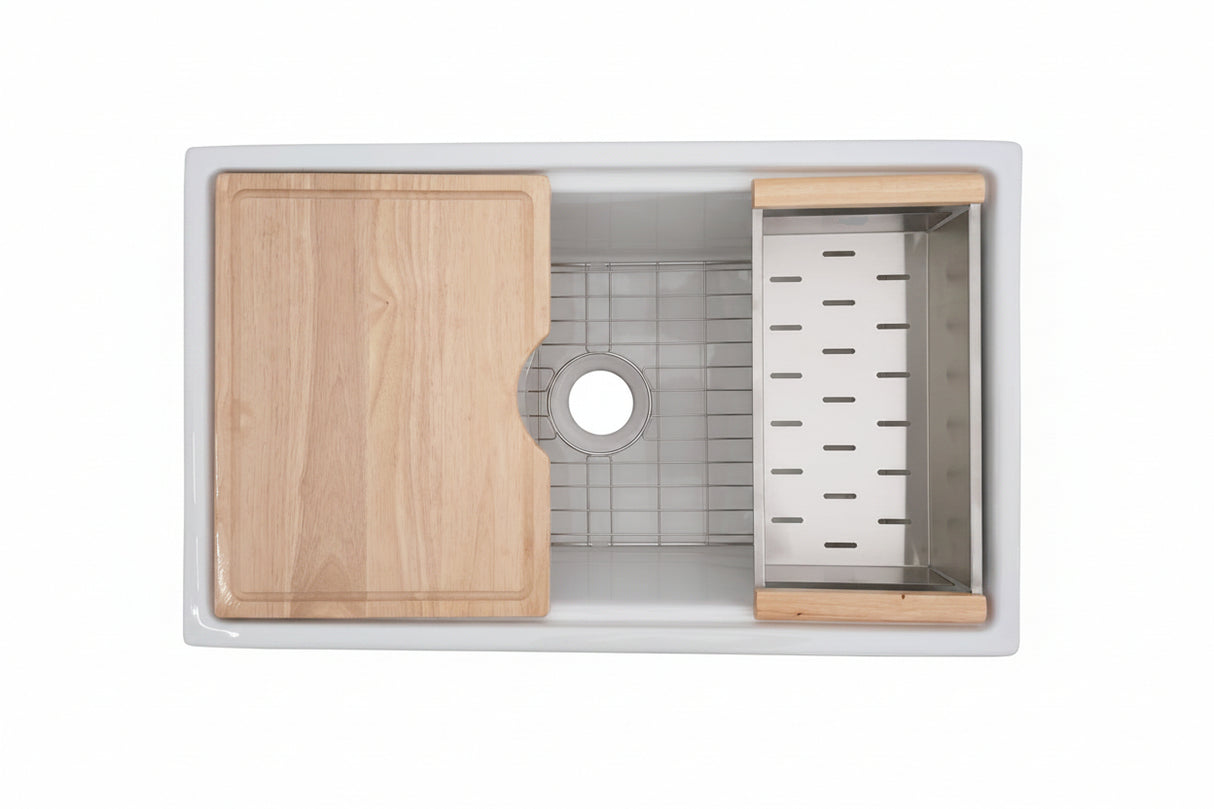 33 in. Single Bowl Reversible Apron Front Fireclay Workstation Kitchen Sink