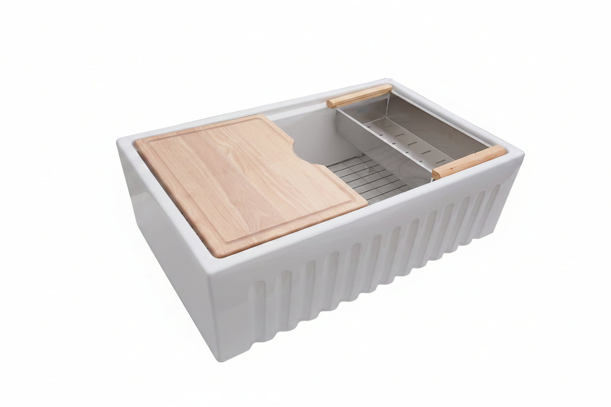33 in. Single Bowl Reversible Apron Front Fireclay Workstation Kitchen Sink