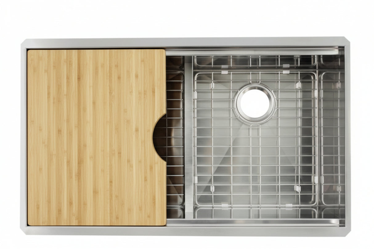 32 in. 50/50 Zero Radius Double Bowl Kitchen Sink - Workstation
