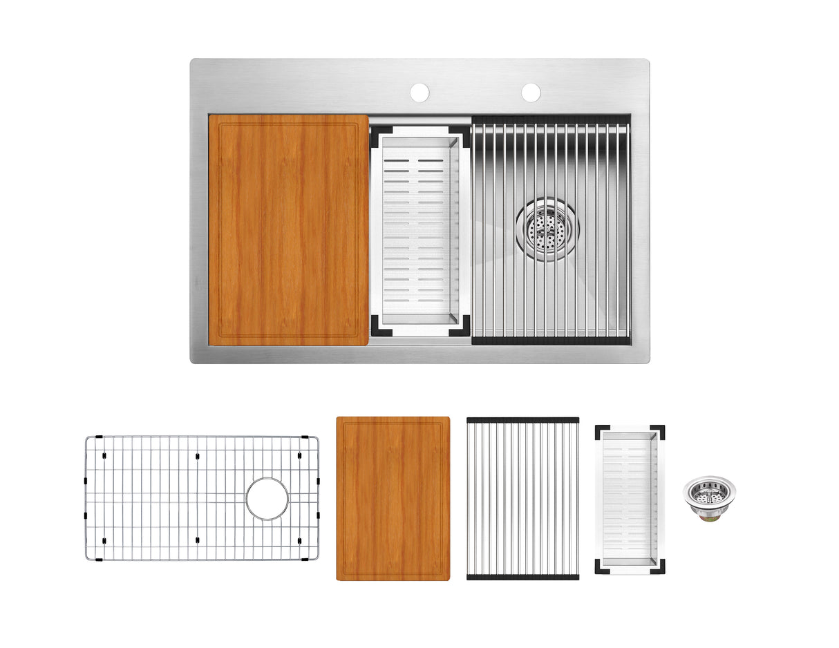 33 in. Micro Radius Single Bowl Kitchen Sink - Workstation