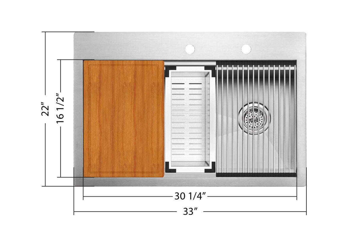 33 in. Micro Radius Single Bowl Kitchen Sink - Workstation