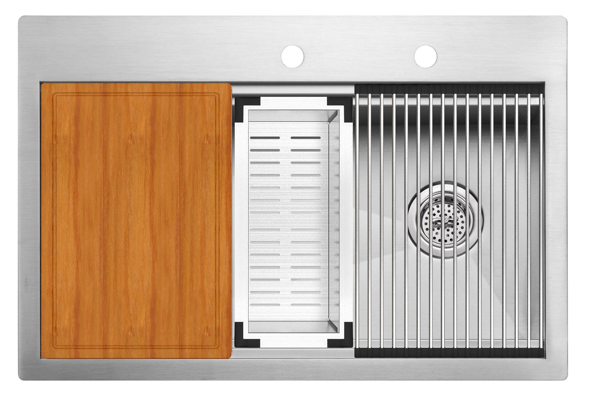 33 in. Micro Radius Single Bowl Kitchen Sink - Workstation