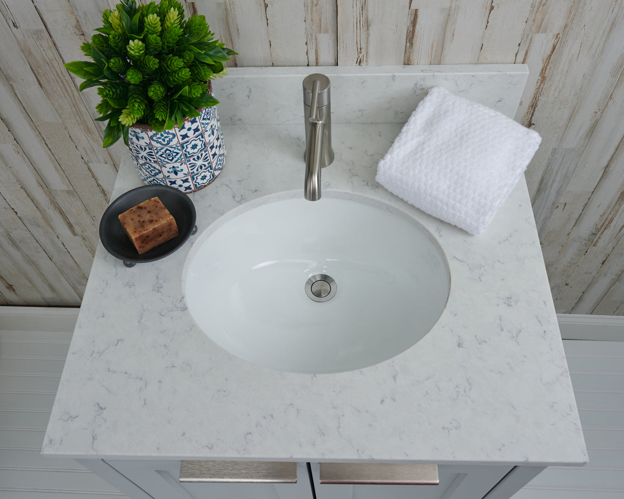 25" Single Oval Bowl Quartz Vanity Top