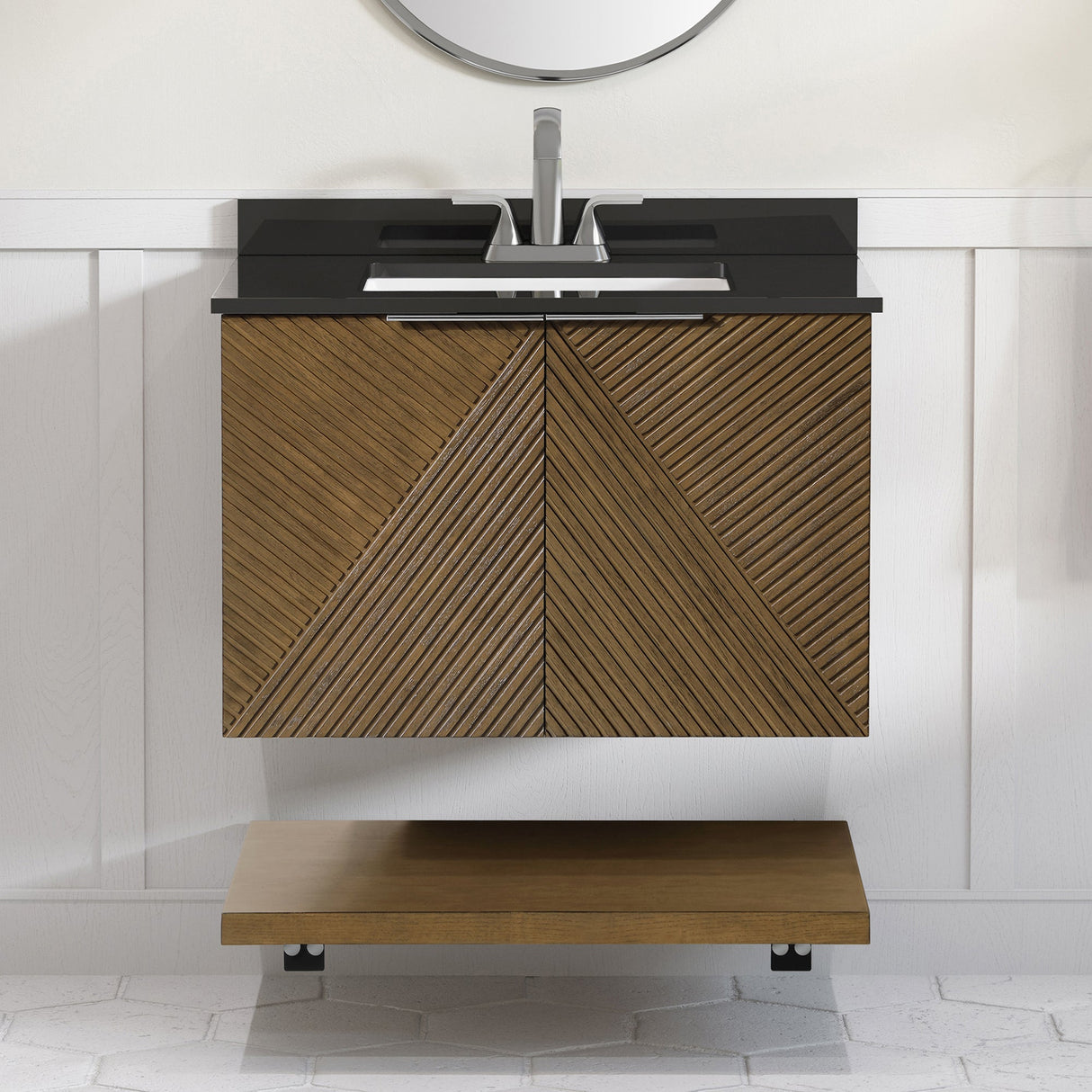 WYLDER 30IN VANITY IN ALMOND LATTE WITH BLACK GRANITE TOP & CERAMIC BASIN