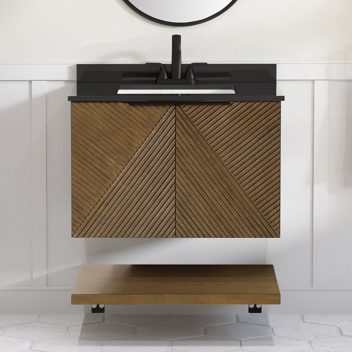 WYLDER 30IN VANITY IN ALMOND LATTE WITH BLACK GRANITE TOP & CERAMIC BASIN