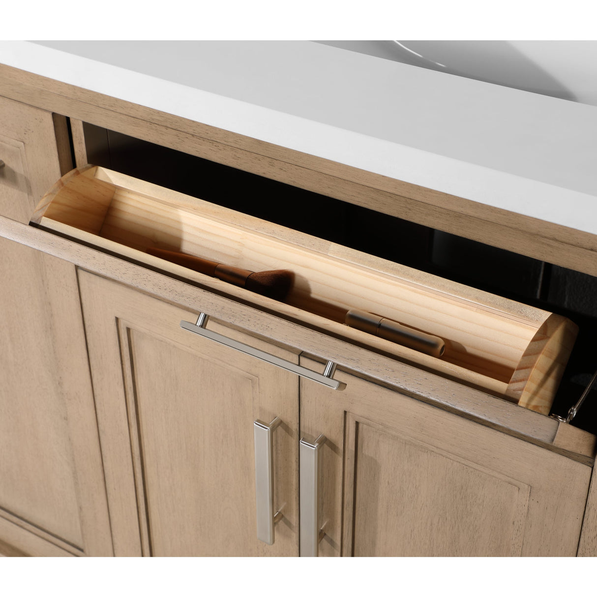 SCARLETT 60IN VANITY IN SAHARA BIRCH WITH WHITE QUARTZ TOP & CERAMIC BASIN