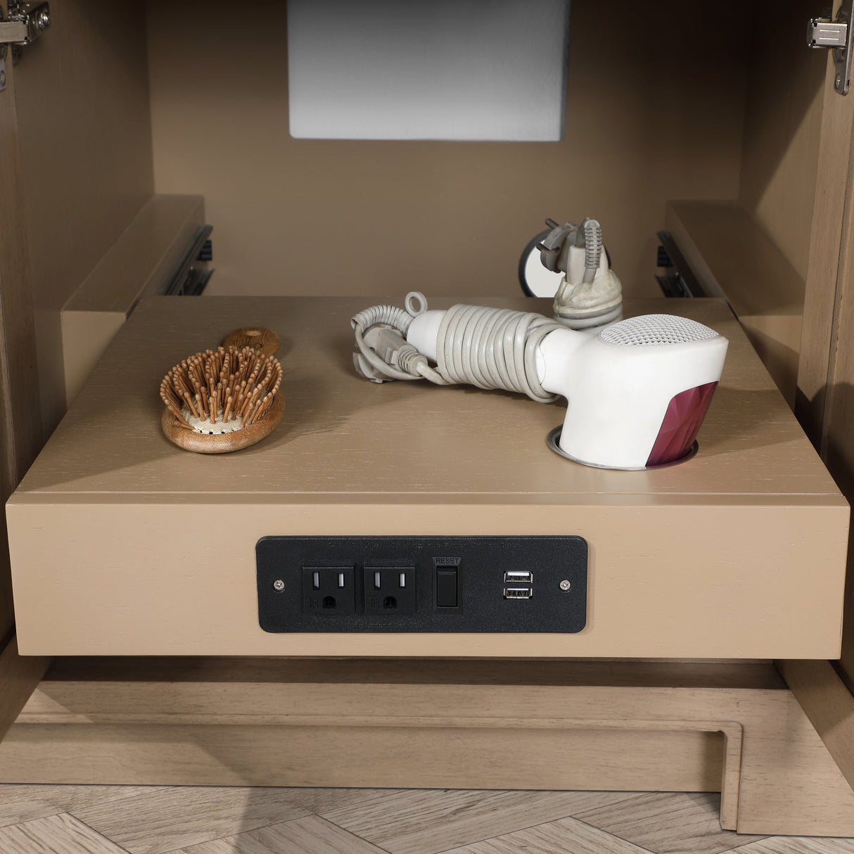 SCARLETT 60IN VANITY IN SAHARA BIRCH WITH WHITE QUARTZ TOP & CERAMIC BASIN