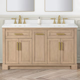 SCARLETT 60IN VANITY IN SAHARA BIRCH WITH WHITE QUARTZ TOP & CERAMIC BASIN