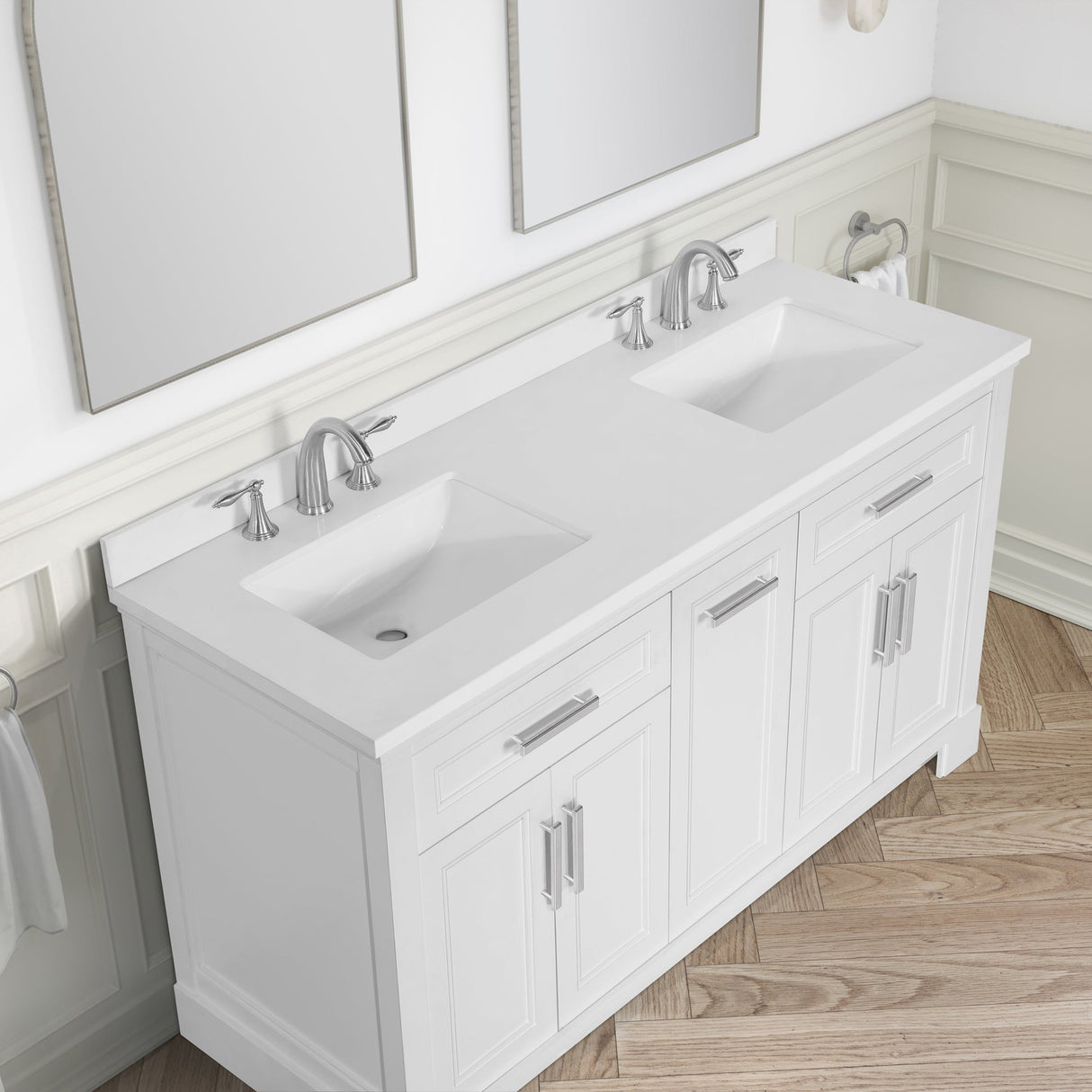 SCARLETT 60IN VANITY IN WHITE WITH WHITE QUARTZ TOP & CERAMIC BASIN