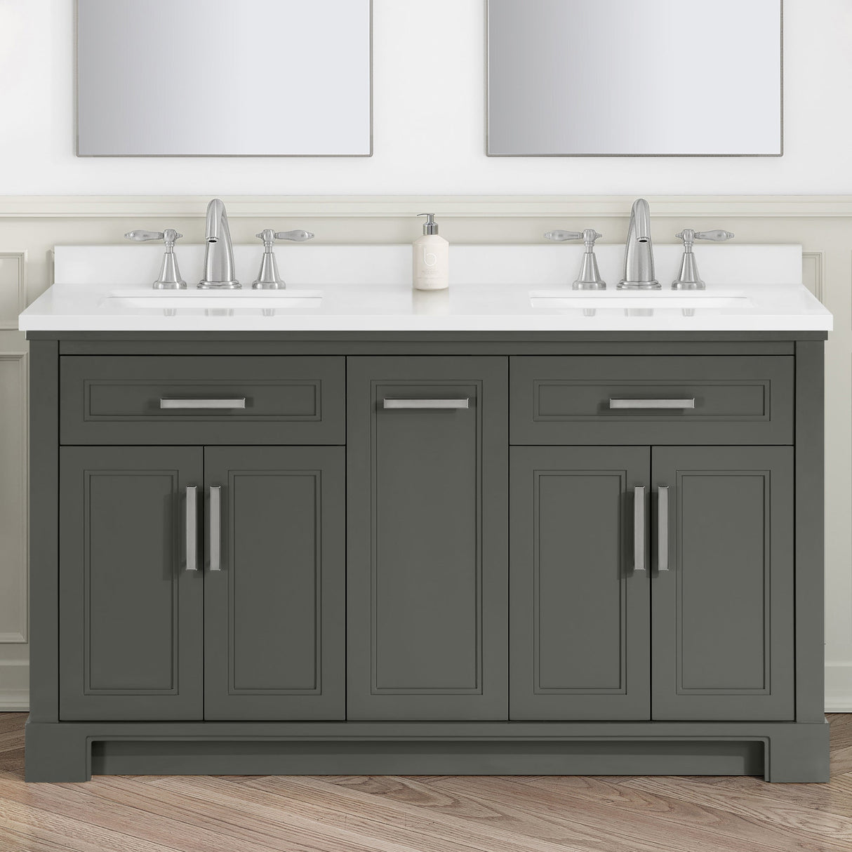 SCARLETT 60IN VANITY IN CHARCOAL GREY WITH WHITE QUARTZ TOP & CERAMIC BASIN