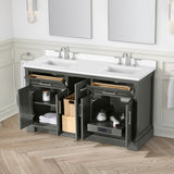 SCARLETT 60IN VANITY IN CHARCOAL GREY WITH WHITE QUARTZ TOP & CERAMIC BASIN