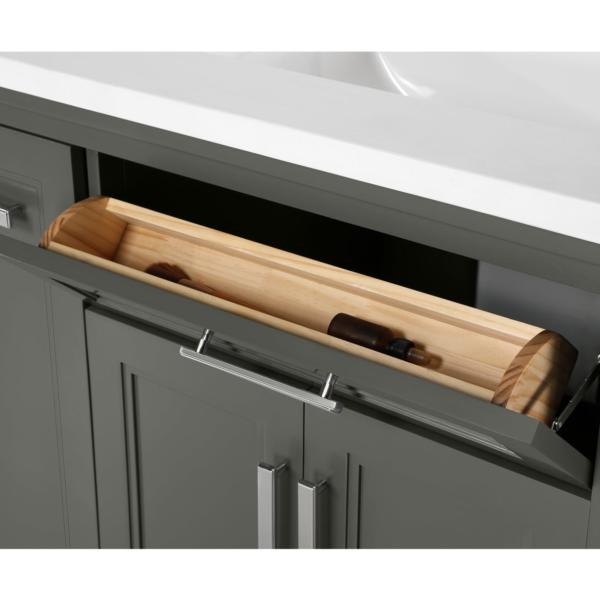 SCARLETT 60IN VANITY IN CHARCOAL GREY WITH WHITE QUARTZ TOP & CERAMIC BASIN