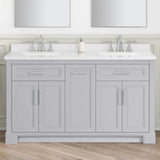 SCARLETT 60IN VANITY IN DOVE GREY WITH WHITE QUARTZ TOP & CERAMIC BASIN