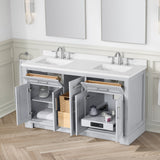 SCARLETT 60IN VANITY IN DOVE GREY WITH WHITE QUARTZ TOP & CERAMIC BASIN
