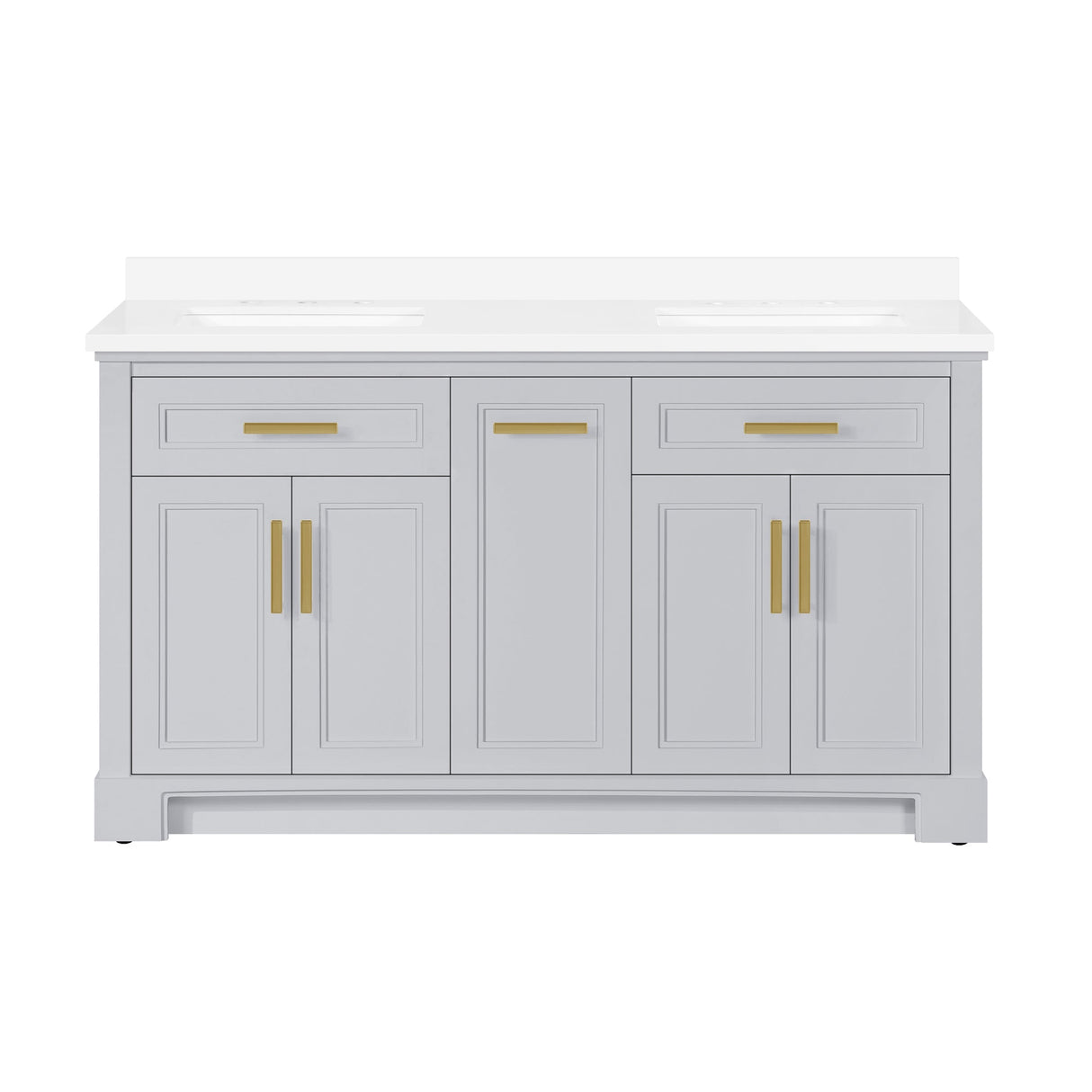 SCARLETT 60IN VANITY IN DOVE GREY WITH WHITE QUARTZ TOP & CERAMIC BASIN
