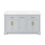 SCARLETT 60IN VANITY IN DOVE GREY WITH WHITE QUARTZ TOP & CERAMIC BASIN