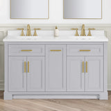 SCARLETT 60IN VANITY IN DOVE GREY WITH WHITE QUARTZ TOP & CERAMIC BASIN