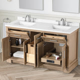 SCARLETT 60IN VANITY IN SAHARA BIRCH WITH WHITE QUARTZ TOP & CERAMIC BASIN