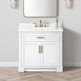 SCARLETT 36IN VANITY IN WHITE WITH WHITE QUARTZ TOP & CERAMIC BASIN
