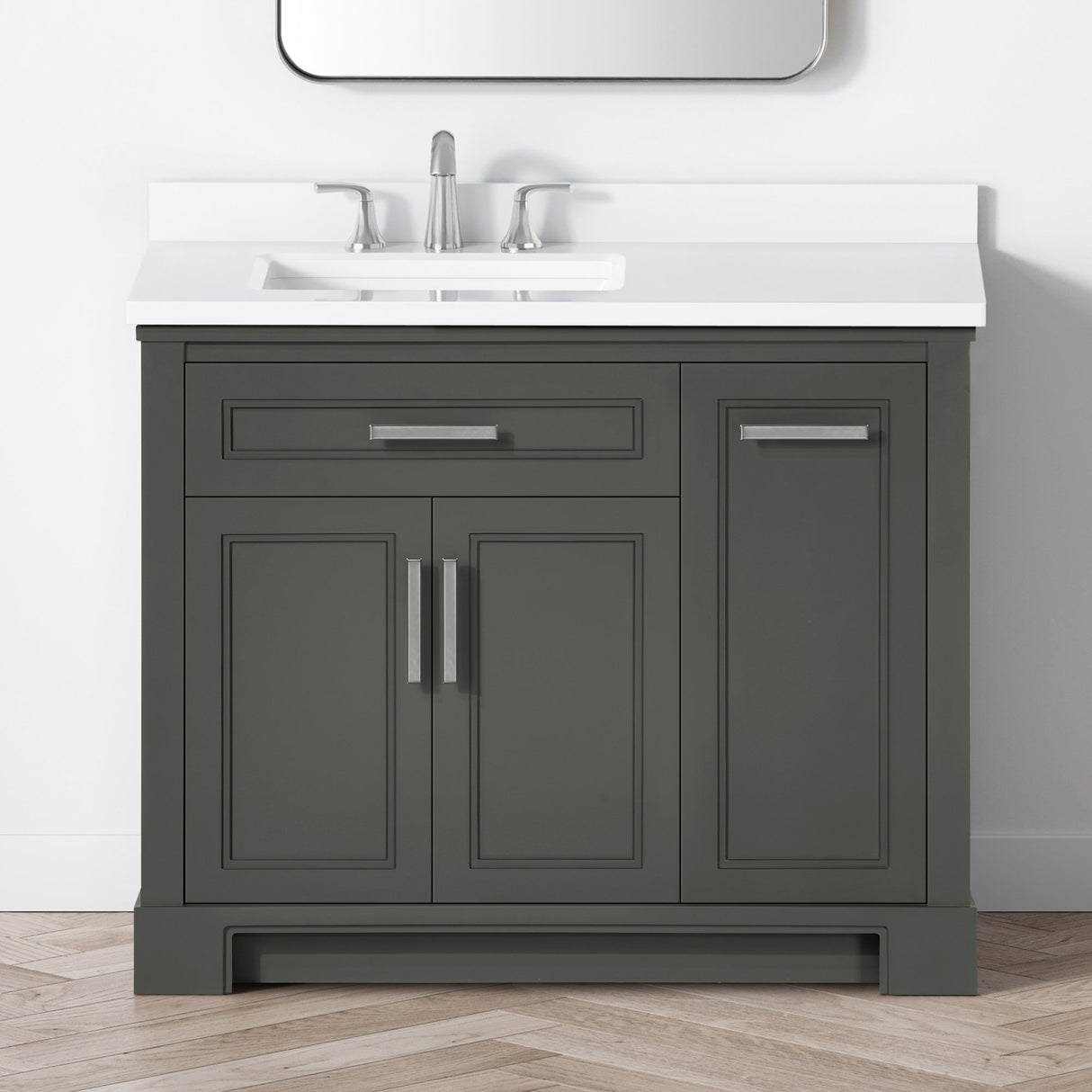 SCARLETT 42IN VANITY IN CHARCOAL GREY WITH WHITE QUARTZ TOP & CERAMIC BASIN