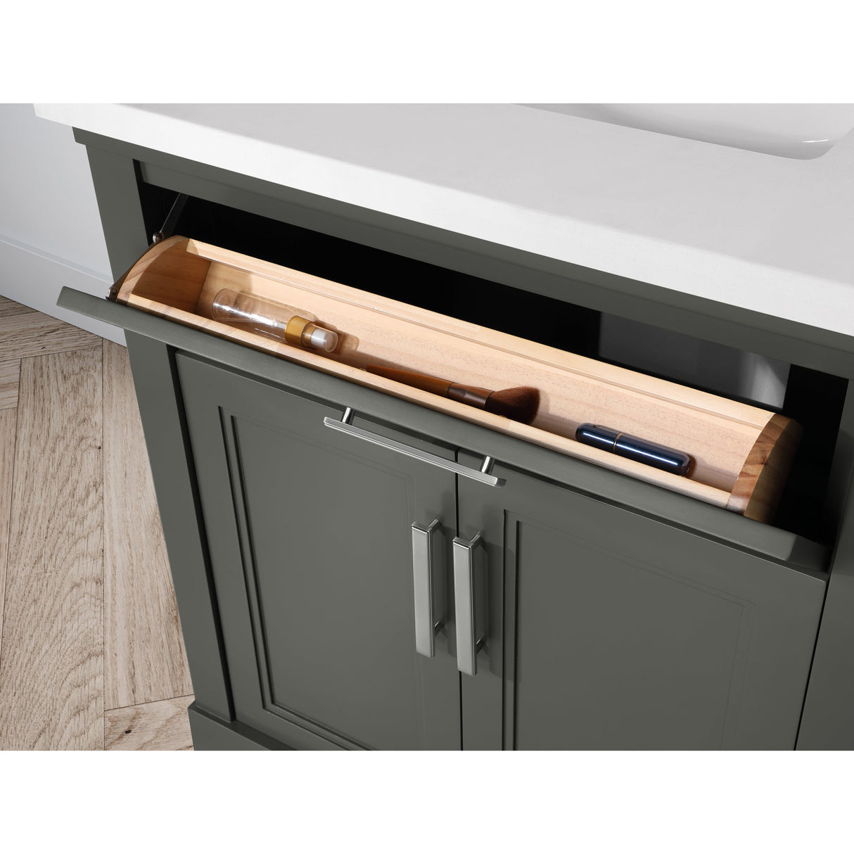 SCARLETT 42IN VANITY IN CHARCOAL GREY WITH WHITE QUARTZ TOP & CERAMIC BASIN