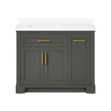 SCARLETT 42IN VANITY IN CHARCOAL GREY WITH WHITE QUARTZ TOP & CERAMIC BASIN