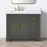 SCARLETT 42IN VANITY IN CHARCOAL GREY WITH WHITE QUARTZ TOP & CERAMIC BASIN