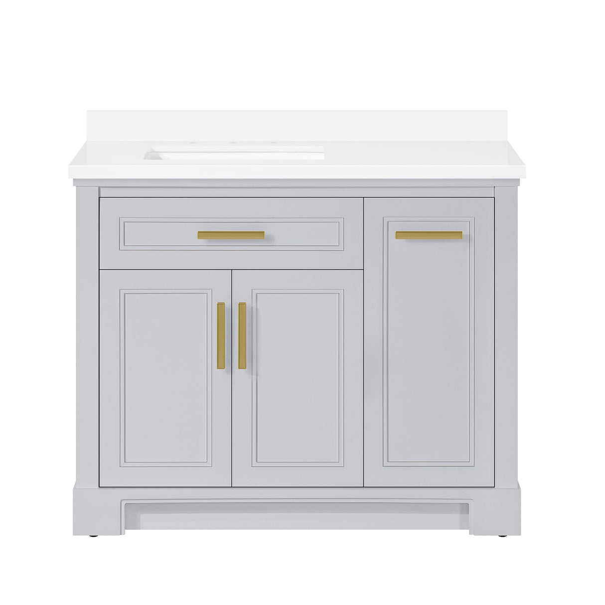 SCARLETT 42IN VANITY IN DOVE GREY WITH WHITE QUARTZ TOP & CERAMIC BASIN