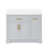 SCARLETT 42IN VANITY IN DOVE GREY WITH WHITE QUARTZ TOP & CERAMIC BASIN