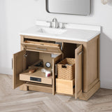 SCARLETT 42IN VANITY IN SAHARA BIRCH WITH WHITE QUARTZ TOP & CERAMIC BASIN