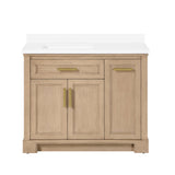 SCARLETT 42IN VANITY IN SAHARA BIRCH WITH WHITE QUARTZ TOP & CERAMIC BASIN