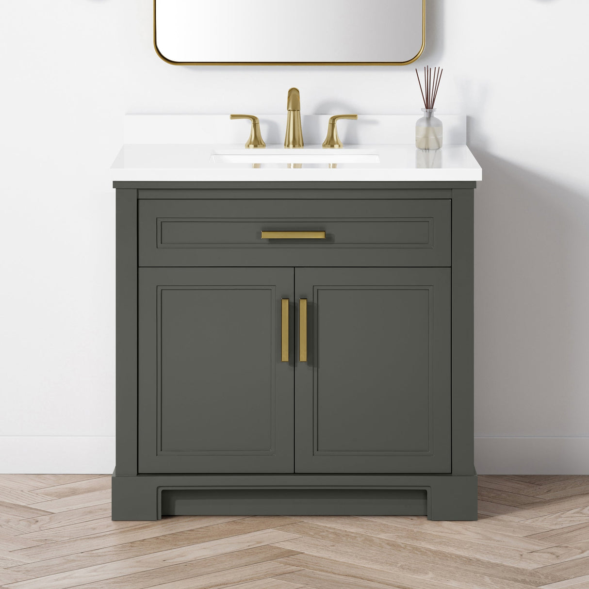SCARLETT 36IN VANITY IN CHARCOAL GOAL WITH WHITE QUARTZ TOP & CERAMIC BASIN