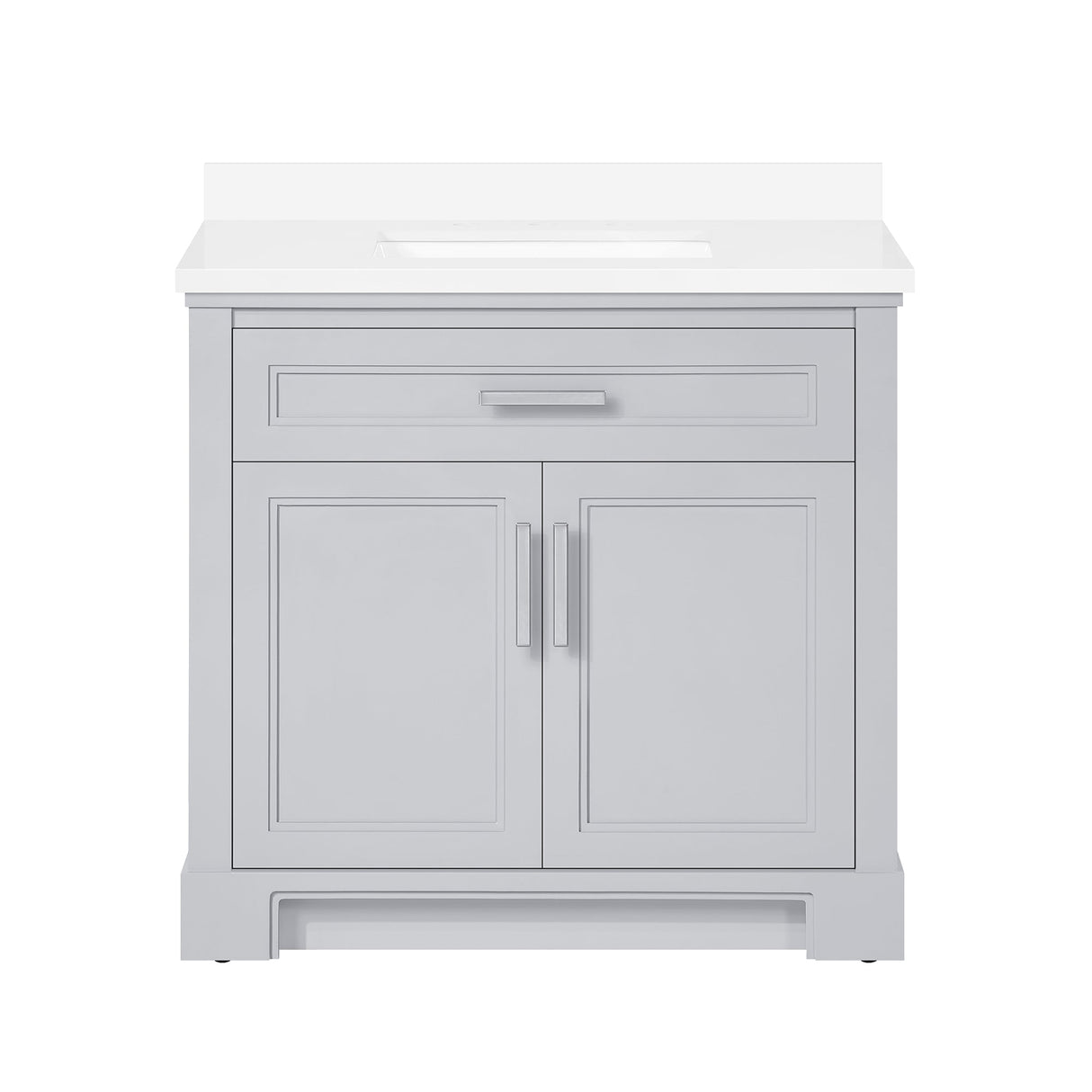 SCARLETT 36IN VANITY IN DOVE GREY WITH WHITE QUARTZ TOP & CERAMIC BASIN