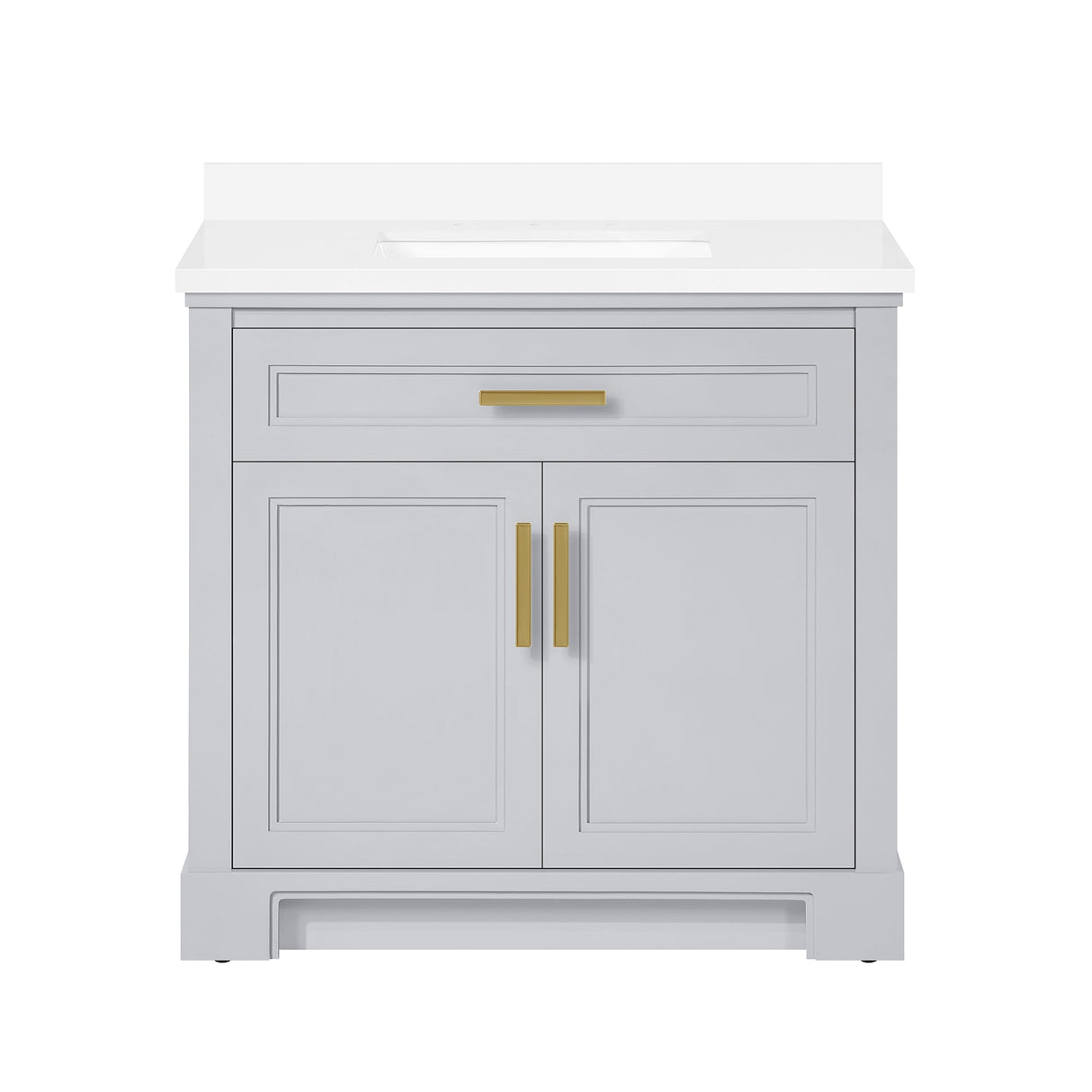 SCARLETT 36IN VANITY IN DOVE GREY WITH WHITE QUARTZ TOP & CERAMIC BASIN
