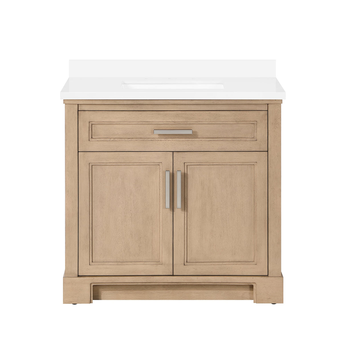 SCARLETT 36IN VANITY IN SAHARA BIRCH WITH WHITE QUARTZ TOP & CERAMIC BASIN