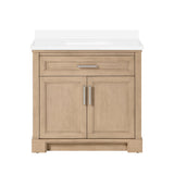 SCARLETT 36IN VANITY IN SAHARA BIRCH WITH WHITE QUARTZ TOP & CERAMIC BASIN