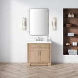 SCARLETT 36IN VANITY IN SAHARA BIRCH WITH WHITE QUARTZ TOP & CERAMIC BASIN