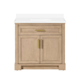 SCARLETT 36IN VANITY IN SAHARA BIRCH WITH WHITE QUARTZ TOP & CERAMIC BASIN