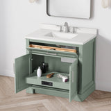 SCARLETT 36IN VANITY IN SAGE GREEN WITH WHITE QUARTZ TOP & CERAMIC BASIN