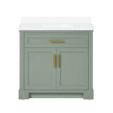 SCARLETT 36IN VANITY IN SAGE GREEN WITH WHITE QUARTZ TOP & CERAMIC BASIN