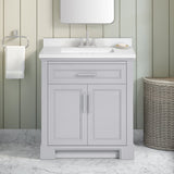 SCARLETT 30IN VANITY IN DOVE GREY WITH WHITE QUARTZ TOP & CERAMIC BASIN