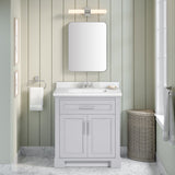 SCARLETT 30IN VANITY IN DOVE GREY WITH WHITE QUARTZ TOP & CERAMIC BASIN