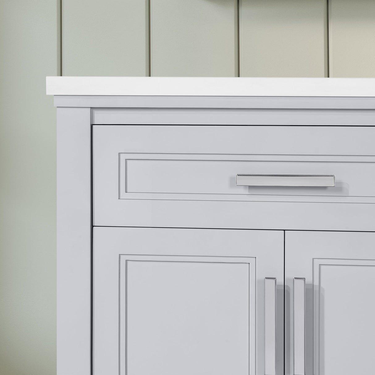 SCARLETT 30IN VANITY IN DOVE GREY WITH WHITE QUARTZ TOP & CERAMIC BASIN