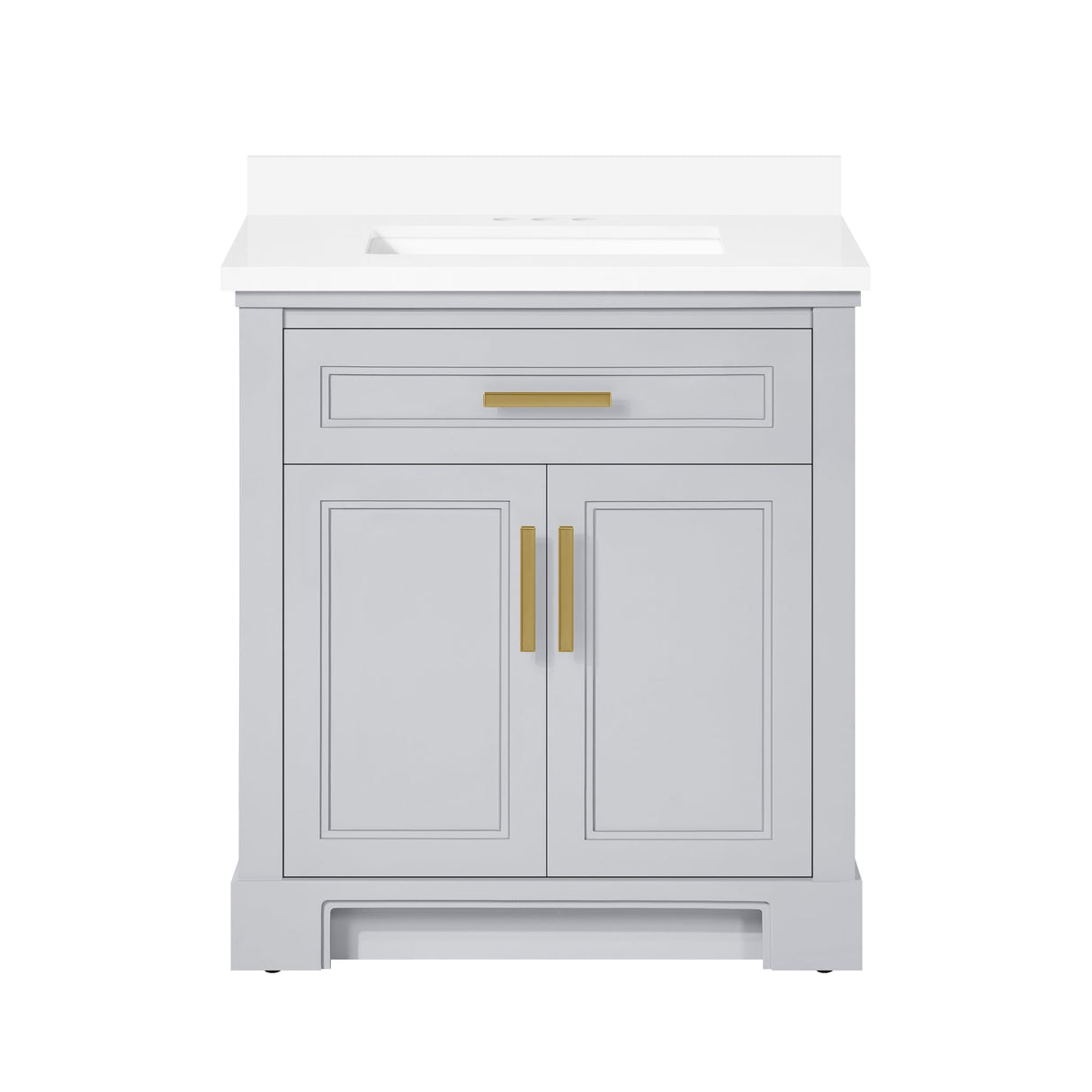 SCARLETT 30IN VANITY IN DOVE GREY WITH WHITE QUARTZ TOP & CERAMIC BASIN