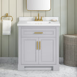 SCARLETT 30IN VANITY IN DOVE GREY WITH WHITE QUARTZ TOP & CERAMIC BASIN