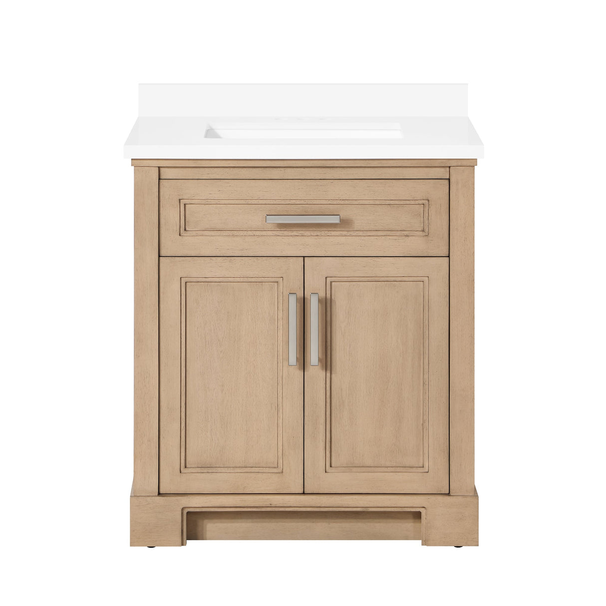 SCARLETT 30IN VANITY IN SAHARA BIRCH WITH WHITE QUARTZ TOP & CERAMIC BASIN