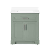 SCARLETT 30IN VANITY IN SAGE GREEN WITH WHITE QUARTZ TOP & CERAMIC BASIN