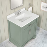 SCARLETT 30IN VANITY IN SAGE GREEN WITH WHITE QUARTZ TOP & CERAMIC BASIN