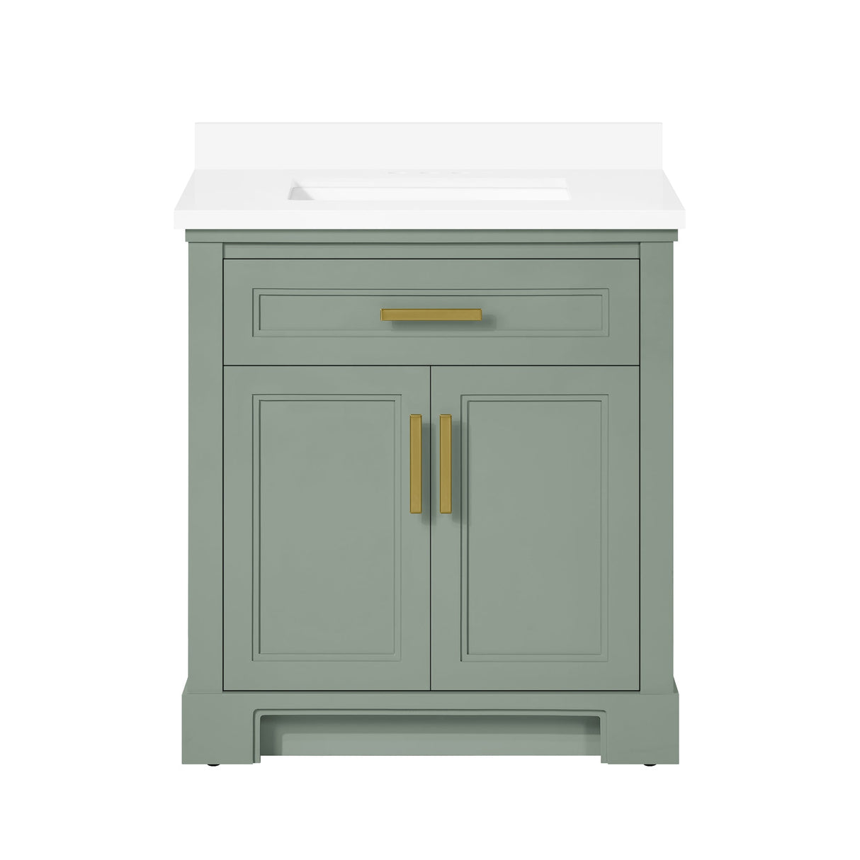 SCARLETT 30IN VANITY IN SAGE GREEN WITH WHITE QUARTZ TOP & CERAMIC BASIN