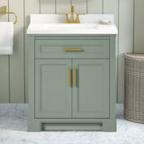 SCARLETT 30IN VANITY IN SAGE GREEN WITH WHITE QUARTZ TOP & CERAMIC BASIN